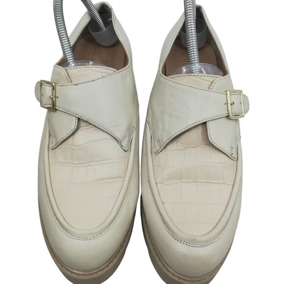 Seychelles Catch Me Monk Strap Loafers Size 10 Leather Ivory Platform Reptile - Picture 9 of 11